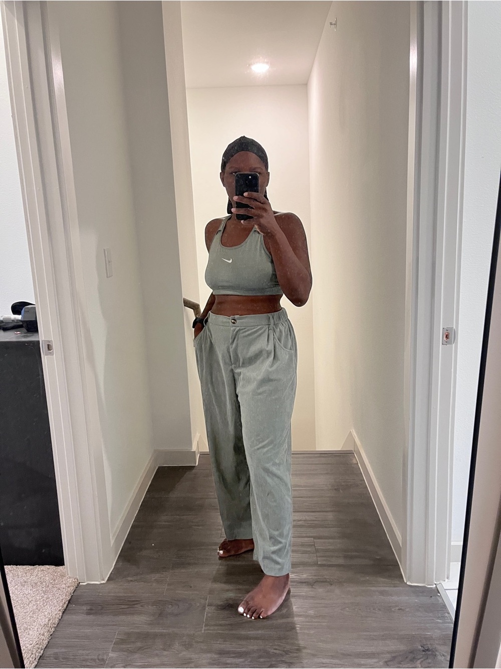 SHEIN High-Waist Wide-Leg Trousers in Sage Green